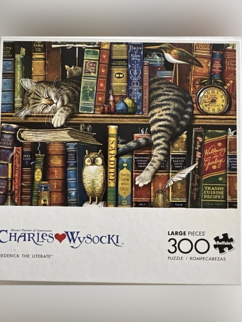 Charles Wysocki Cat on Books 300-Piece Puzzle - Multicolor